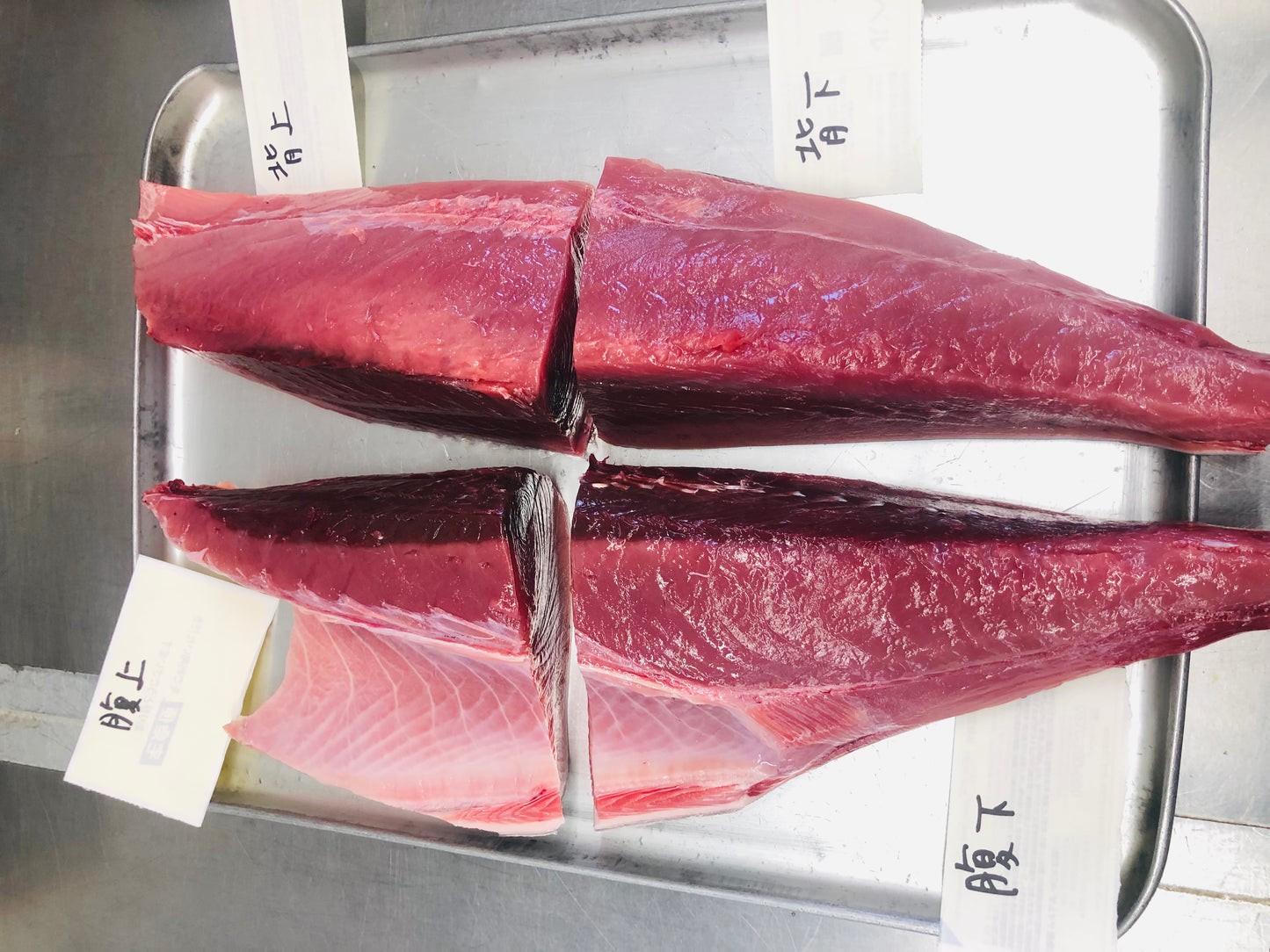 ◉富山の天然夏マグロ 小ぶりな半身まるごとセット(4分割・皮付)カマおまけ付 冷凍セット 全体量約3000g