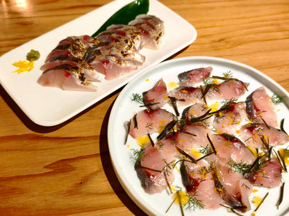 ◉朝獲れアジの昆布酢じめ　半身2枚入り3pcセット　中大サイズ　鮮度を感じるお刺身感覚の浅酢〆のアジです