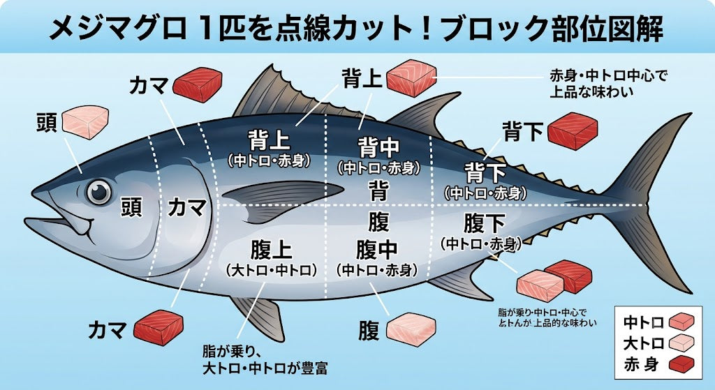 ◉おすすめ！今が旬です　富山の夏の本まぐろ皮付きブロック　腹と背の2部位セット　たっぷり1500g以上