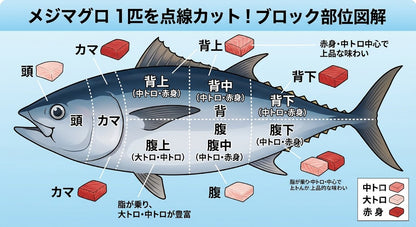 ◉おすすめ！今が旬です　富山の夏の本まぐろ皮付きブロック　腹と背の2部位セット　たっぷり1500g以上
